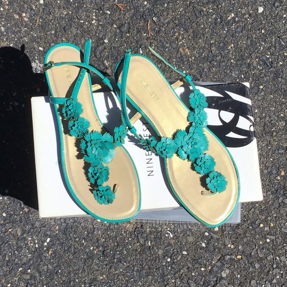 Nine West teal floral sandals size 9 brand new - Picture 1 of 6